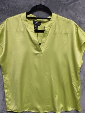 JNY Lime Green Satin V-Neck Blouse